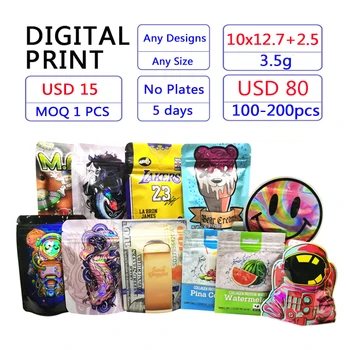 Цифровая печать MOQ 1-200 шт USD 15-80 за 3,5 г По индивидуальному заказу ваш дизайн 10,2x12,7 см, майларовые сумки на молнии с запахом, сумка для образцов