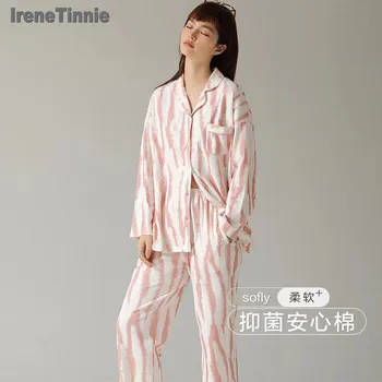 IRENE TINNIE Fashion Striped 2-Piece Pajamas Zebra Print Cotton Pajamas Home Clothes suit Pijama Mujer ​пижама женская комплект