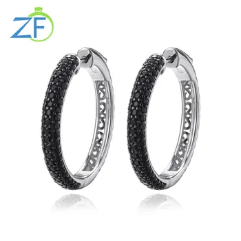 GZ ZONGFA Аутентичные серьги-кольца из стерлингового серебра 925 пробы для женщин, Натуральная черная Шпинель, черные серьги с родиевым покрытием, изысканные ювелирные изделия