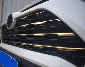 Планки для отделки передней решетки бампера из нержавеющей стали для Toyota RAV4 2019-2023, украшение рамы для стайлинга автомобилей, золотой